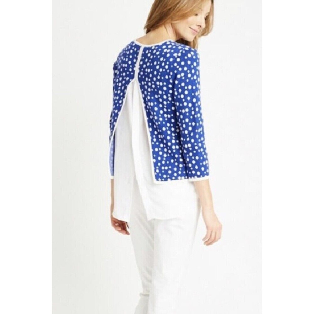 Tyler Boe Layered Tunic Sweater Polka Dot Blue White Cotton Cashmere Size Medium